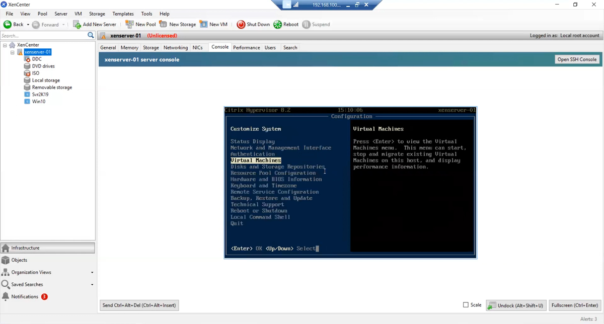 Configuring Citrix Hypervisor on a Windows machine.