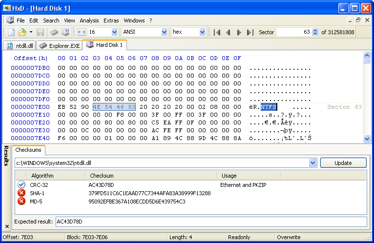 HxD Editor interface.