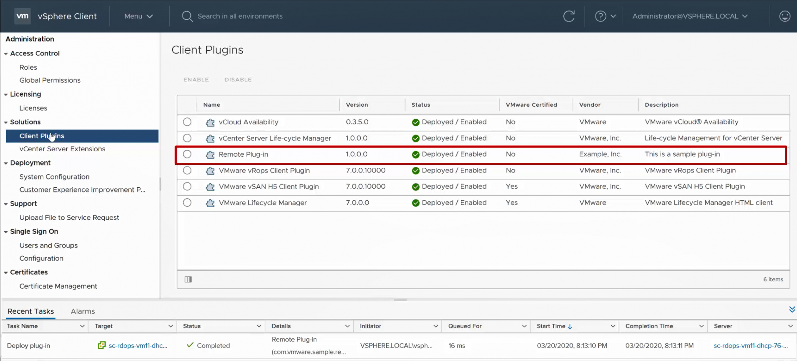Operators can access, deploy and configure client plugins from vSphere. Image provided by VMware.