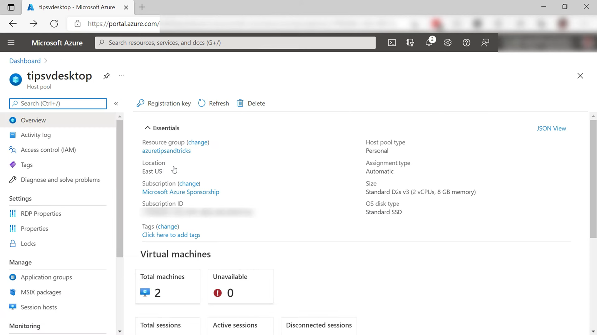 Screenshot of Microsoft Azure VM information interface.