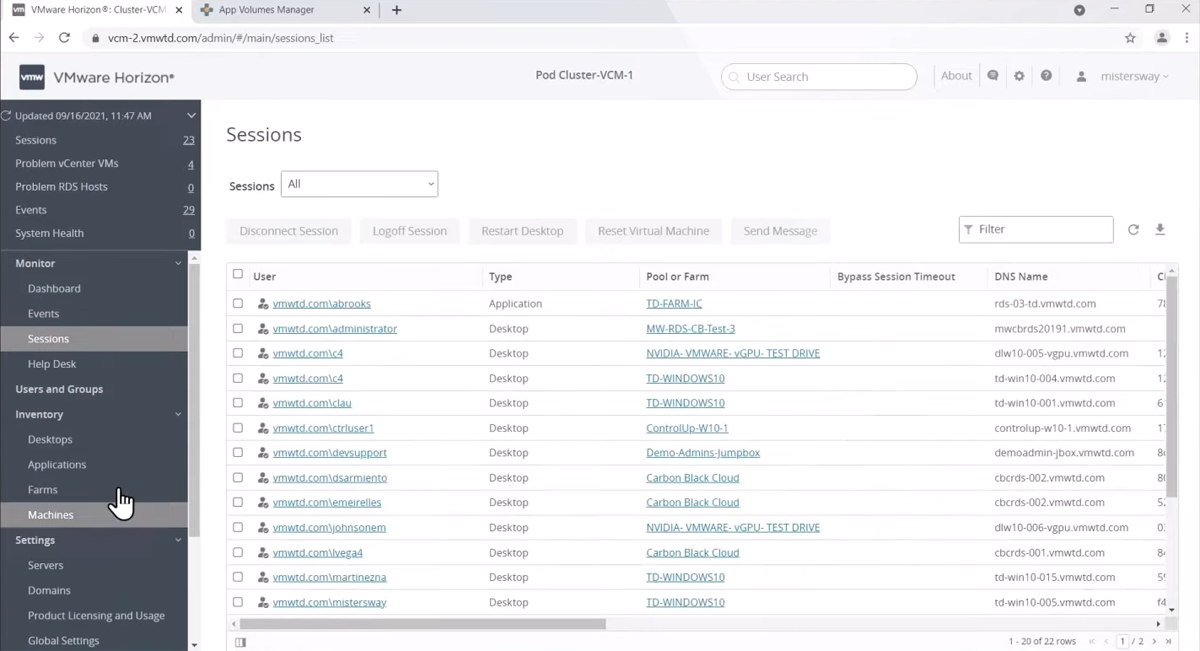 A screenshot image of VMware Horizon dashboard.