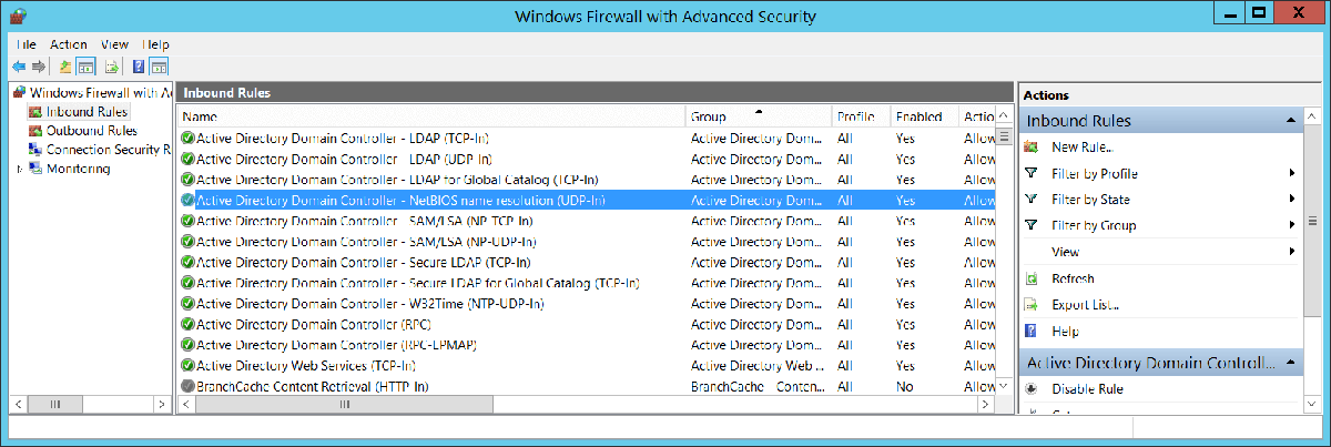 Windows firewall with advanced security